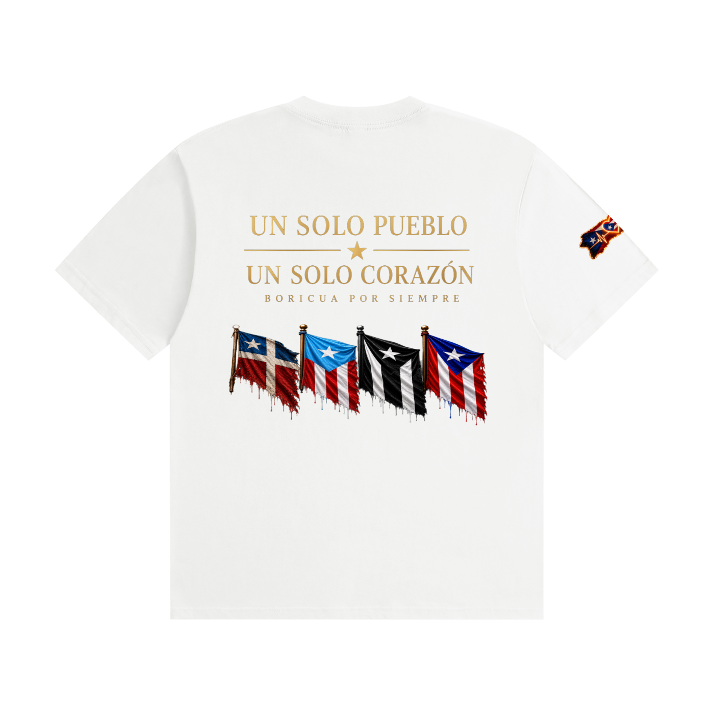 Un Solo Pueblo Puerto Rico Heritage Tee | Evolution of the Flag Unisex Seamless Cotton T-Shirt