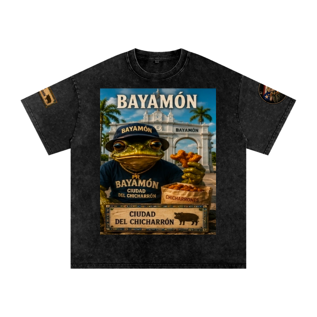 Bayamón Puerto Rico Coquí – Chicharrón Pride T-Shirt  Snow Washed Oversized Cotton T-Shirt