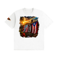 Un Solo Pueblo Puerto Rico Heritage Tee | Evolution of the Flag Unisex Seamless Cotton T-Shirt