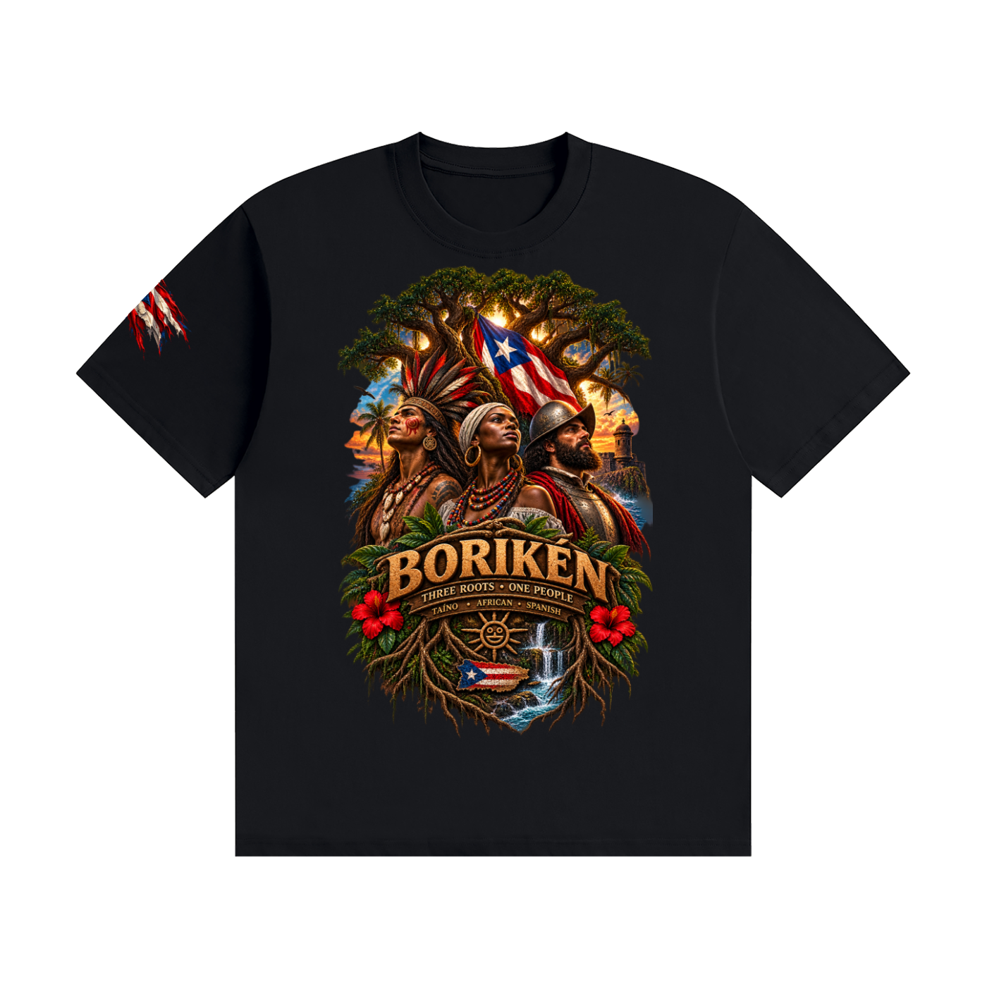 BORIKÉN Roots — Puerto Rican Heritage Graphic T-Shirt Unisex Seamless Cotton T-Shirt