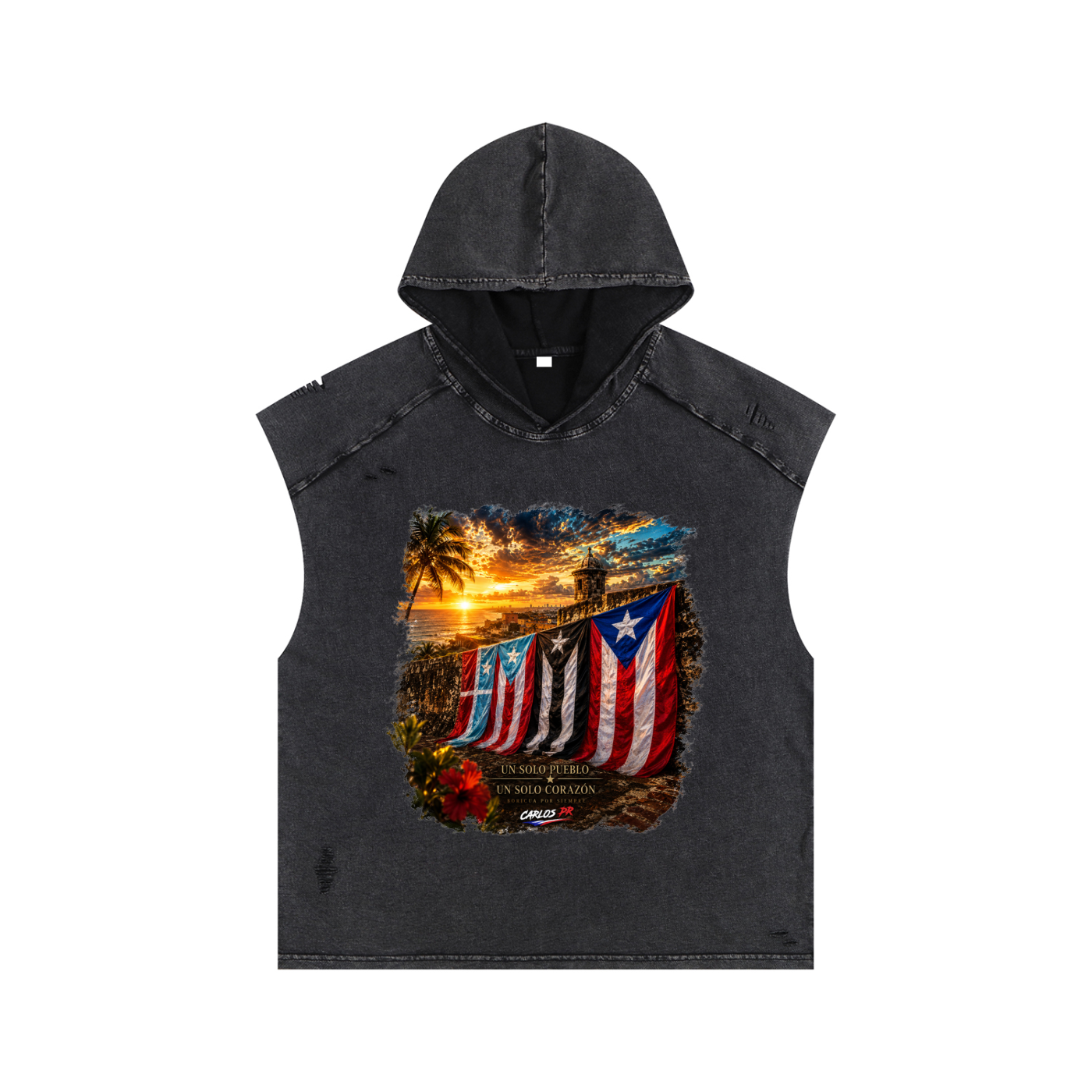 Puerto Rico Pride Snow-Washed Boxy Hooded Tank Top Snow Washed Boxy Hooded Tank Top