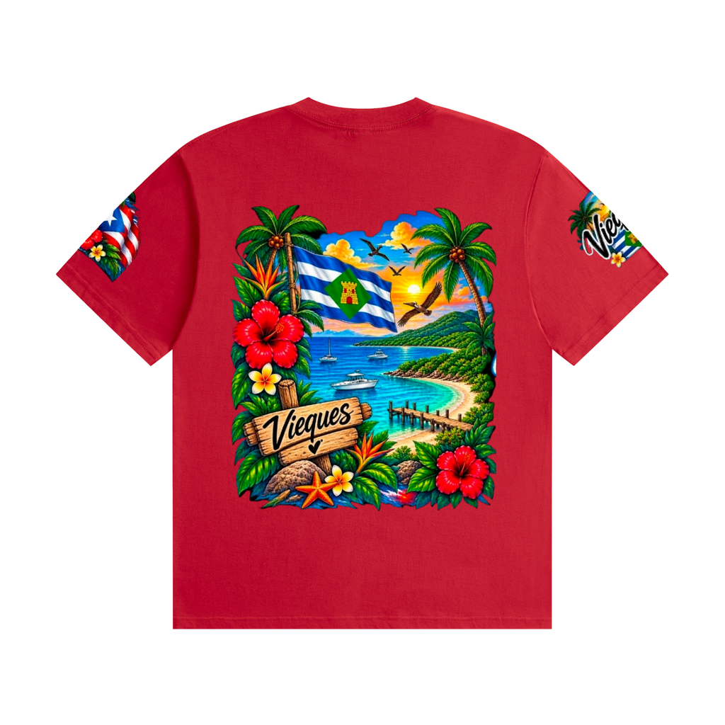 Vieques Puerto Rico Tropical Paradise Tee – Island Lighthouse & Caribbean Floral Shirt Unisex Seamless Cotton T-Shirt