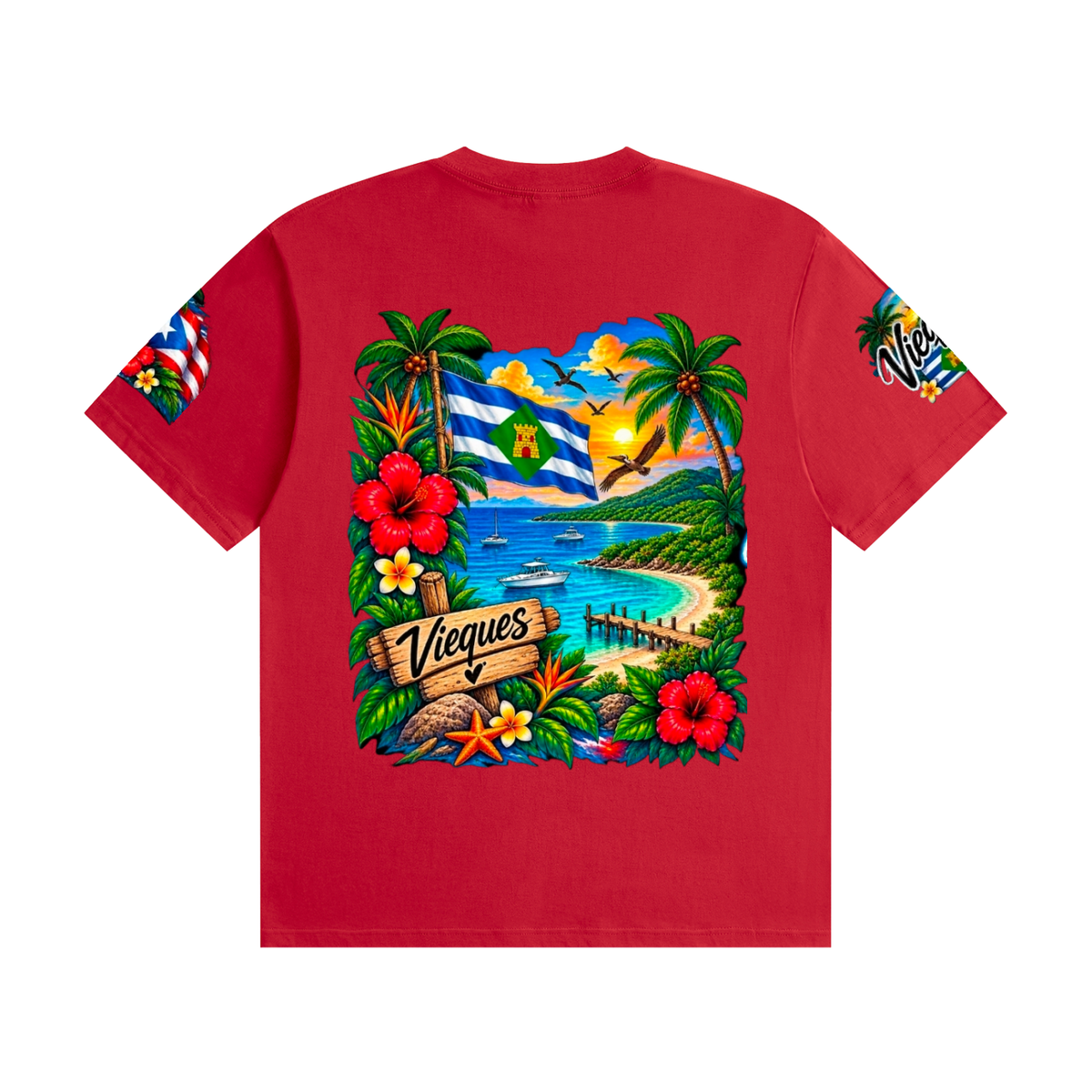 Vieques Puerto Rico Tropical Paradise Tee – Island Lighthouse & Caribbean Floral Shirt Unisex Seamless Cotton T-Shirt