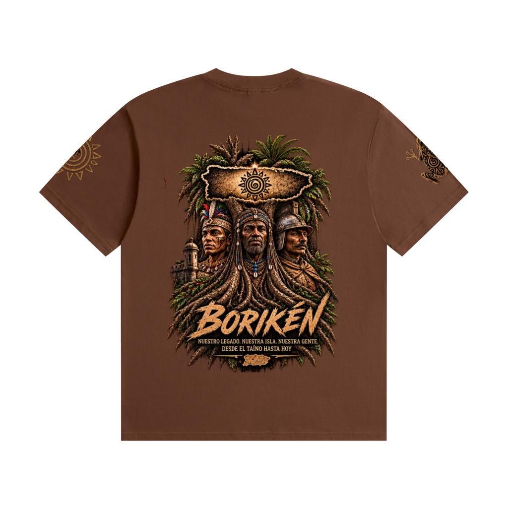 BORIKÉN Three Roots Puerto Rico Heritage Graphic Tee Unisex Seamless Cotton T-Shirt