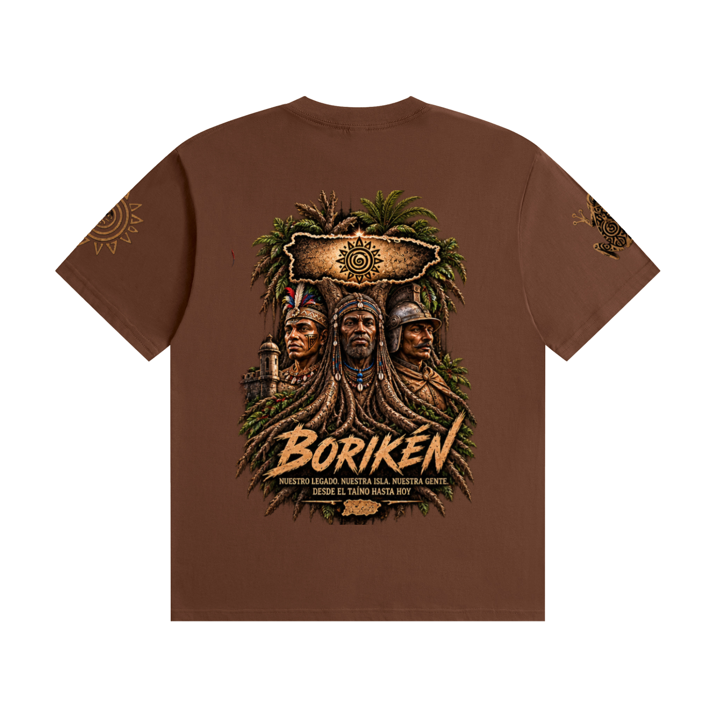 BORIKÉN Three Roots Puerto Rico Heritage Graphic Tee Unisex Seamless Cotton T-Shirt