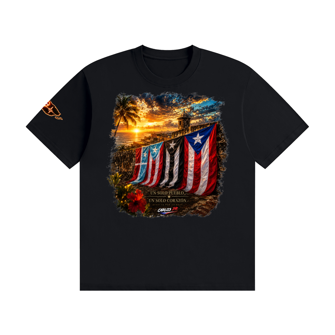Un Solo Pueblo Puerto Rico Heritage Tee | Evolution of the Flag Unisex Seamless Cotton T-Shirt
